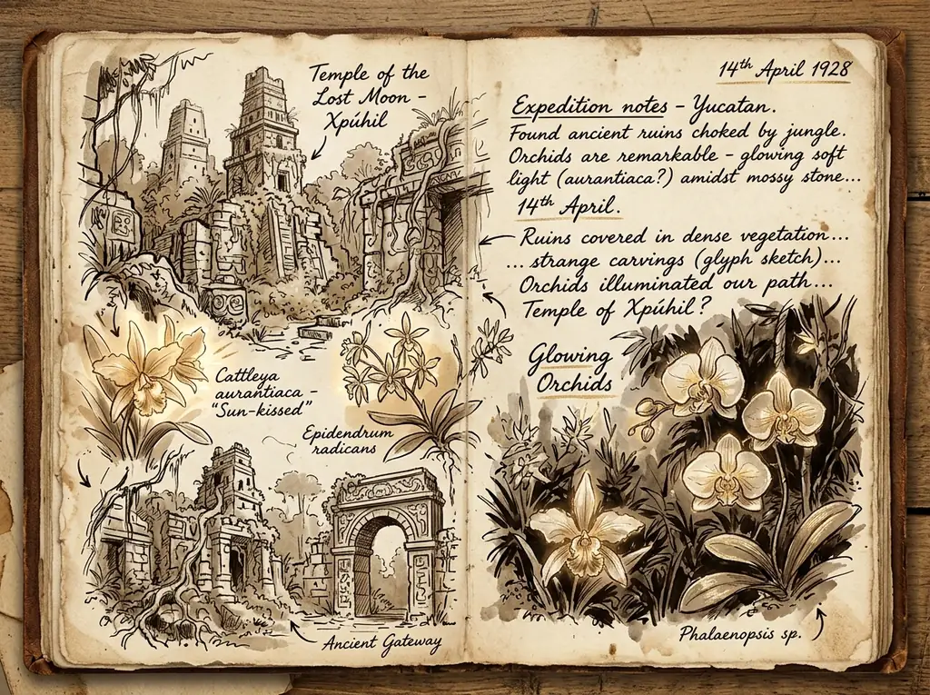 Botanical sketches of glowing flora